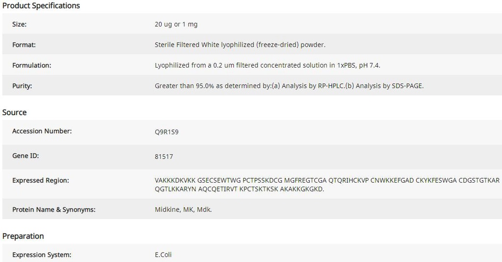 Midkine, Rat Recombinant