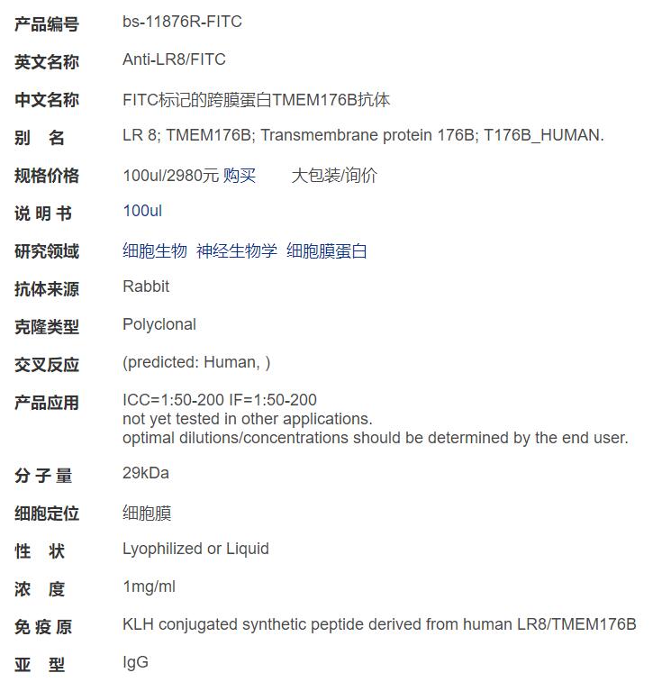 FITC标记跨膜蛋白TMEM176B抗体