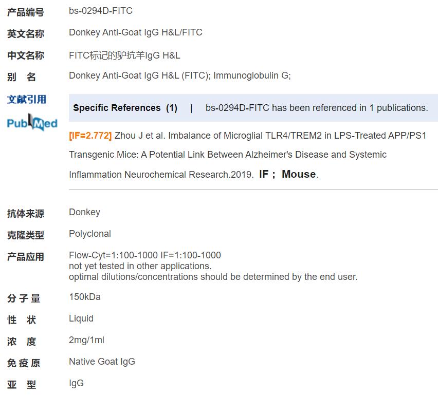 FITC标记的驴抗羊IgG H&amp;L